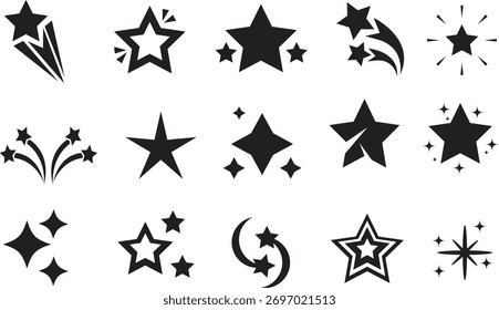 Colección de Vector de Formas de Estrella Negra – Iconos clásicos, de tiro y brillantes de estrellas para logotipos e insignias