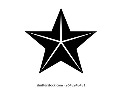 A black star silhouette vector icon against a white background The star is five-pointed with sharp angles and a solid black fill. The style is simple and geometric.
