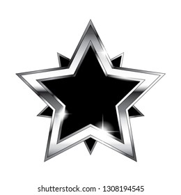 Black star with a silver frame. Vector illustration