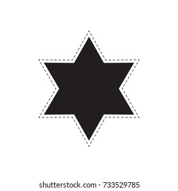 black star six-pointed with a dashed outline. Star of David with a dotted line. white background. black and white vector illustration.