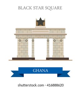 Black Star Square in Accra Ghana. Flat cartoon style historic sight showplace attraction web site vector illustration. World countries cities vacation travel sightseeing Africa collection.