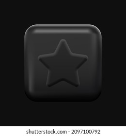 Black Star Square Icon. 3D App Button. Vector Illustration