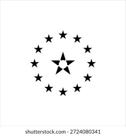 Black star surrounded by circle of stars on white background