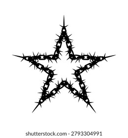 A black star symbol constructed from barbed wire and chain links, isolated on a white background.