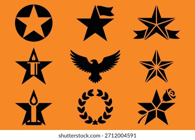Black star symbols eagle laurel rose candle flag vector