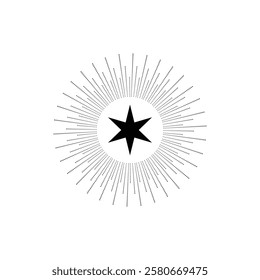 Black Star, Twinkling stars, Sparkles, Shining burst, Sun, Moon phase. Vector star  on white background	
