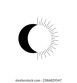 Black Star, Twinkling stars, Sparkles, Shining burst, Sun, Moon phase. Vector star on white background