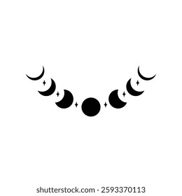 Black Star, Twinkling stars, Sparkles, Shining burst, Sun, Moon phase. Vector star on white background	