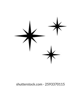 Black Star, Twinkling stars, Sparkles, Shining burst, Sun, Moon phase. Vector star on white background	