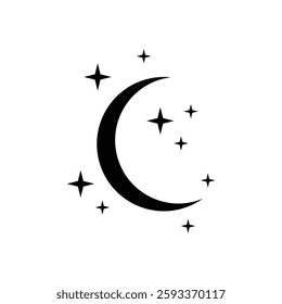 Black Star, Twinkling stars, Sparkles, Shining burst, Sun, Moon phase. Vector star on white background	