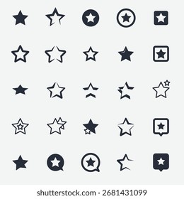 Black star various shape stamp silhouette flat set.
