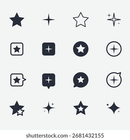Conjunto plano de silueta de sello de varias formas de estrella negra.