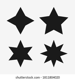 Black star vector icons set – Stars symbols with different pointed : four, five, six, eight. Star several branches : 4, 5, 6, 8 points signs - Isolated shapes, vector illustration on white background