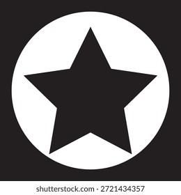 Schwarzer Stern auf weißem Kreis Symbol. Flache Vektorgrafik auf Schwarz, einzeln auf schwarzem Hintergrund. EPS 10