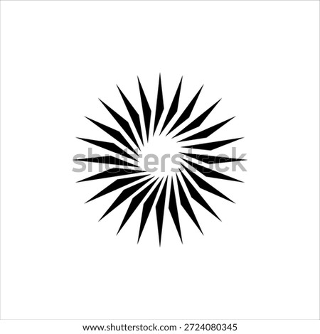 Black starburst icon on white background, symmetrical pattern, sharp pointed shapes
