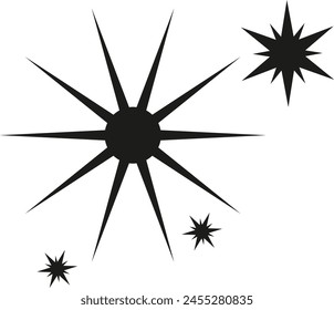 Black starburst icon with sparkling accents vector illustration