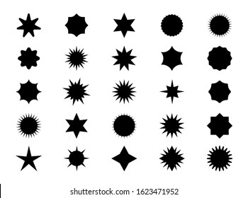 Black starburst price stickers. Vector sale banners with burst circle explosion signs, set of cartoon splash sunburst speech bubble black silhouettes isolated on white background