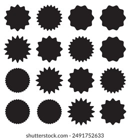 Black starburst sale price seals, stickers and labels for callout and splash, vector star rosettes. Vector illustration.