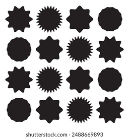 Black starburst set with different color and rays isolated on white background. Vector illustration starburst icon eps file 10.