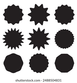 Black starburst set. Sunburst badges. Best for sale sticker, price tag, quality mark. Flat vector sunburst and starburst illustration isolated on white background.