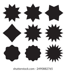 Black starburst set vector icon.