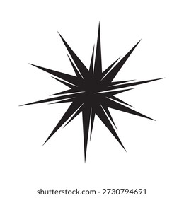 Uma forma de estrela preta com oito pontas pontiagudas sobre fundo branco