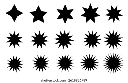  Black Starburst Silhouettes Collection of Various Star Shapes Icons