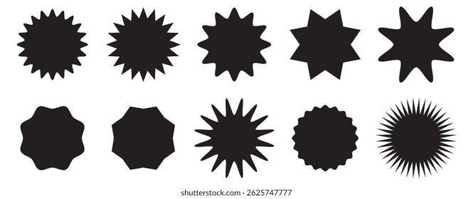 Black starburst sticker set. Special offer price tag. Price sticker, sale sticker, starburst, quality mark, retro silhouette. quality signs, sale icons. star blank label. 