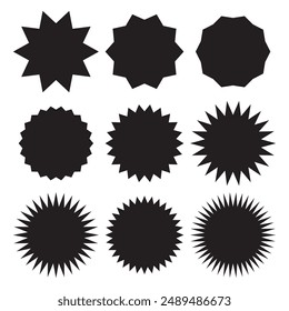 Black starburst, sunburst icon sign set for sale sticker, price sticker.