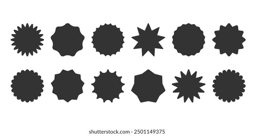 Black Starburst sunburst shape collection. Set of price, sale, discount offer circle frames sticker. Simple Abstarct star shape badge label icon button stamp. Design element. Vector illustration