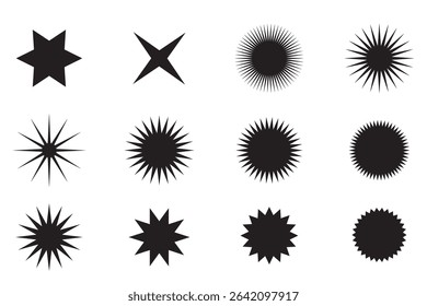 Black Starburst sunburst shape collection. Set of price, sale, discount offer circle frames sticker. Simple Abstarct star shape badge label icon button stamp. Design element. Vector illustration
