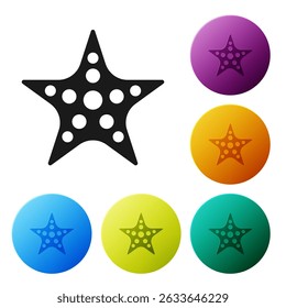 Black Starfish icon isolated on white background. Set icons in color circle buttons. Vector