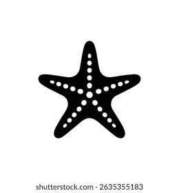 A black starfish silhouette featuring a five-armed shape and distinctive white spots, set against a clean transparent background.