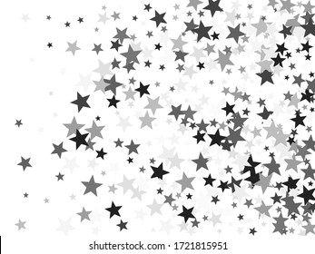 Black stars confetti abstract holiday vector background. Small shiny star sparkles magical illustration. Silver platinum abstract party decoration elements.