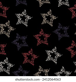 Black Stars Confetti Background Original Vector Illustration.  Geometric seamless pattern.