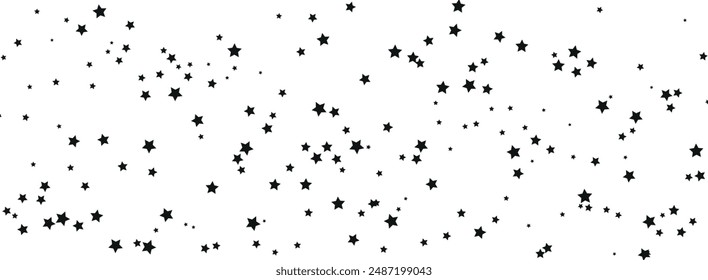 Black stars confetti background vector illustration. Stylish scattered starry elements pattern isolated on transparent.