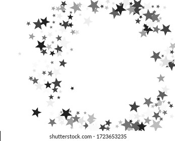 Black stars confetti charming holiday vector background. Small glare star sparkles magical illustration. Black abstract party decoration elements on white.