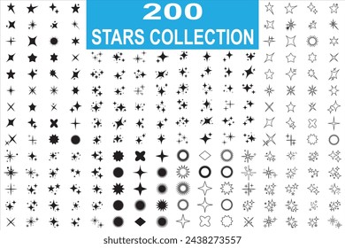 Black stars icon set. Stars collection. Star icon collection. Different star shapes. Sparkle star icon set. Vector graphic. vector illustration. EPS 10
