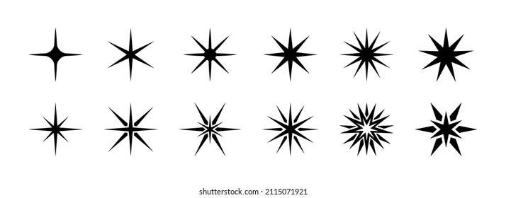 Schwarze Sterne Symbol gesetzt. Verschiedene moderne, einfache Sterne setzen. Star-Icon-Sammlung. Star-Symbol bewerten. Vektorgrafik EPS10