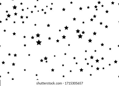 
Black stars on a white background. Colorful seamless pattern for wallpaper, fabric, clothes, interior. Vector illustration