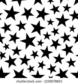 Black Stars on white background Seamless Pattern. Abstract art print. Design for paper, covers, cards, fabrics, interior items and any. Vector illustration.