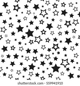 Black stars on a white background. Vector seamless pattern