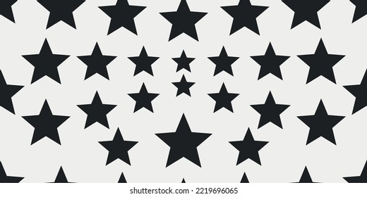 Black stars pattern. Simple pattern with stars seamless. A vector with identical star shapes but different sizes. Print and stylish design, pattern.