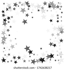 Black stars scatter adorable holiday vector background. Twinkle lucent star sparkles magical illustration. Silver platinum abstract party decoration elements.