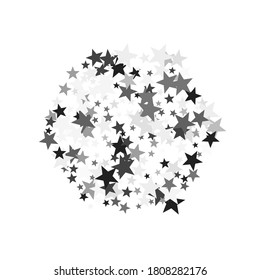 Black stars scatter pretty holiday vector background. Small dazzle star sparkles magical illustration. Silver platinum abstract party decoration elements.