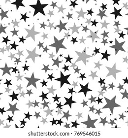 Black stars seamless pattern on white unique background.