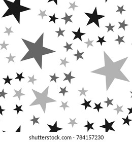 Black stars seamless pattern on white elegant background.