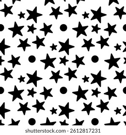 Black Stars seamless pattern. Vector illustration on white backround. Eps 10