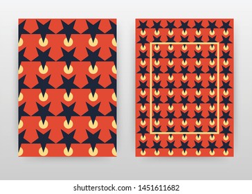 Black stars seamless texture on red design for annual report, brochure, flyer, poster. Start texture background vector illustration for flyer, leaflet, poster. Business abstract A4 brochure template.
