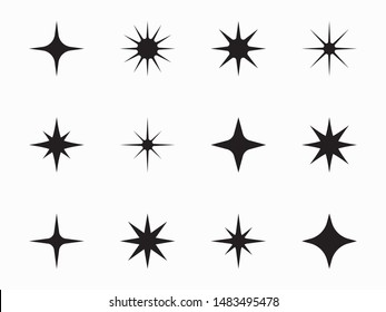 Black stars sparkles vector collection. Bright firework, decoration twinkle, shiny flash.